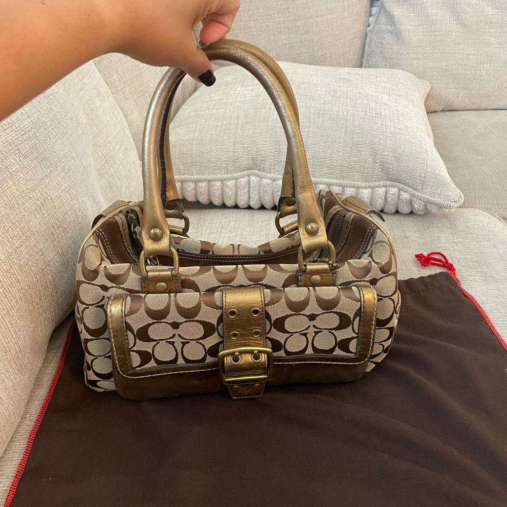 Coach Tan and Gold Satchel